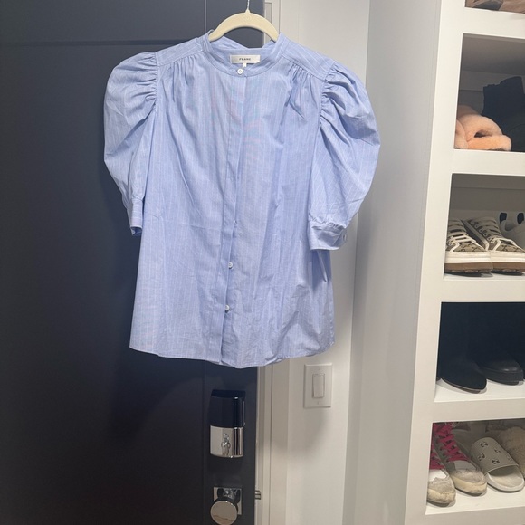 Frame Denim Women's Blue Ruched Puff Blouse - Picture 6 of 6